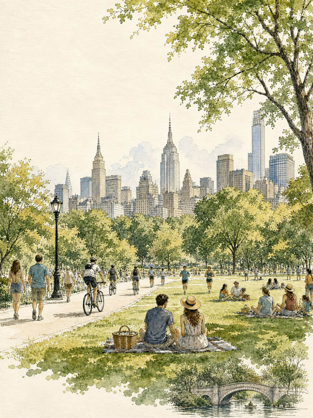 Original Manhattan park watercolour travel illustration from the awesome-gpt-image-2 gallery, labelled GPT Image 2