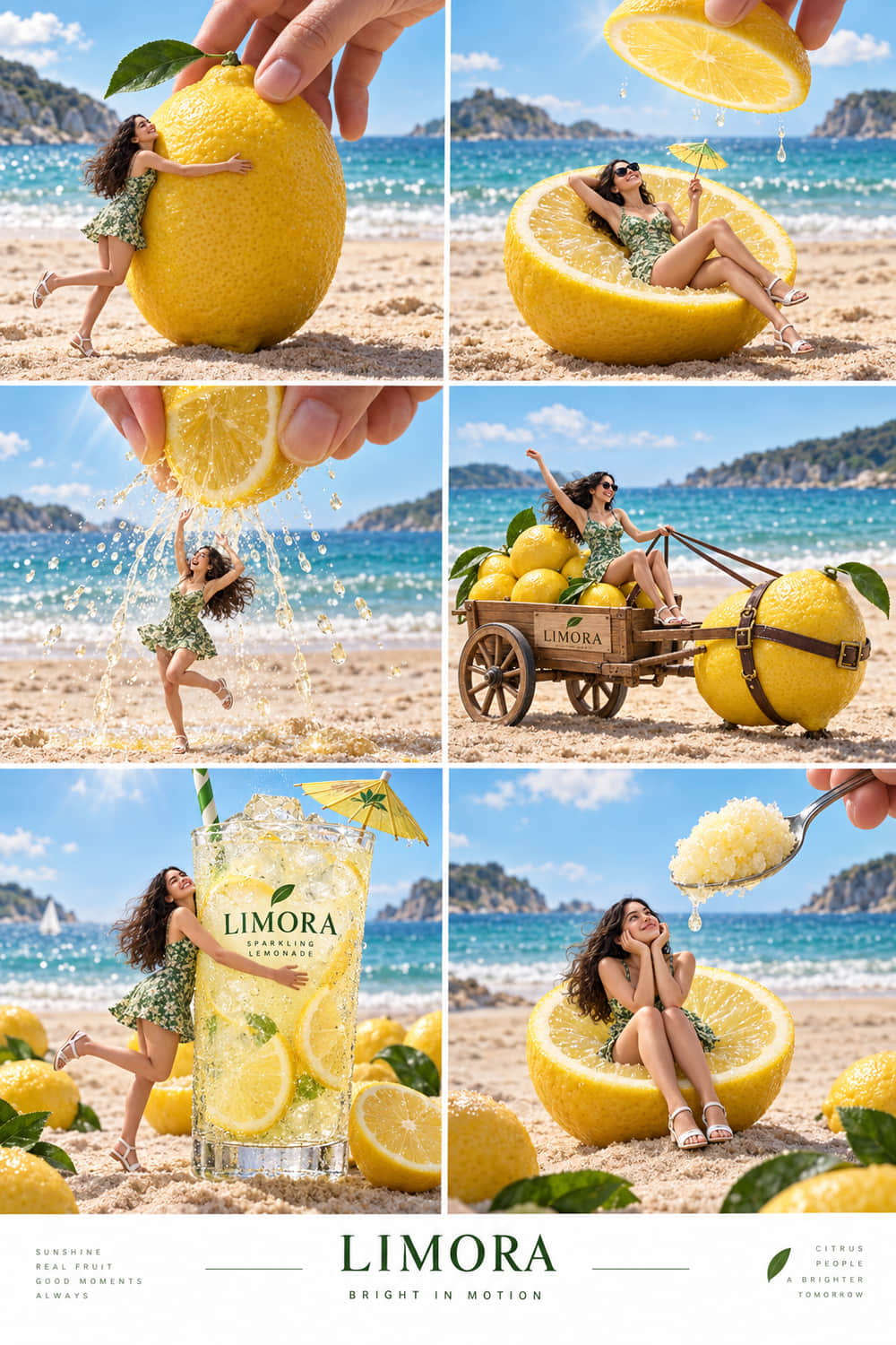 Re-run of the same six-panel lemon drink campaign prompt, labelled GPT Image 2.5 by the upstream project