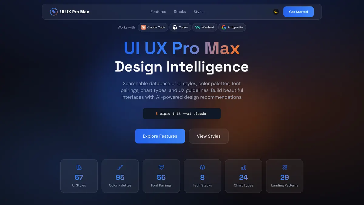 Example output of the UI UX Pro Max agent skill